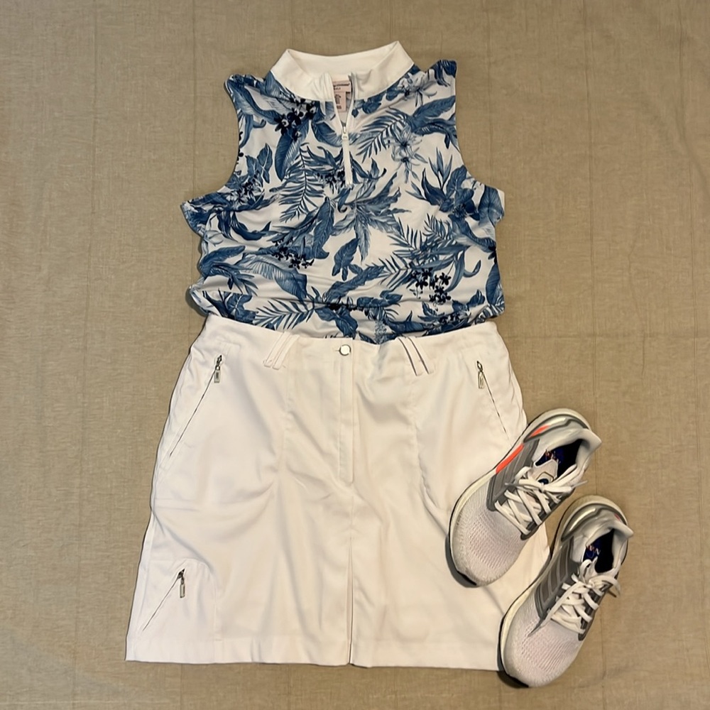 DKNY GOLF Women's Skort‎ White with Silver and White Zipper Pulls Pockets 14
